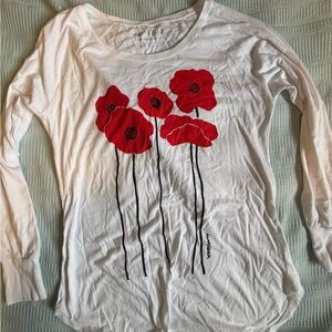 Marushka White Long Sleeve Top with Red Floral Design